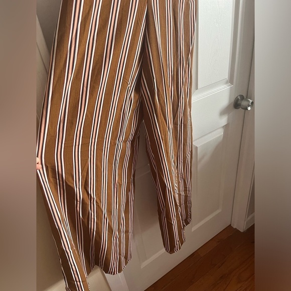 Pin Stripe wide leg Romper Jumpsuit Brown Pant Spaghetti Strap NEW Boho NwT Flow - Picture 8 of 10